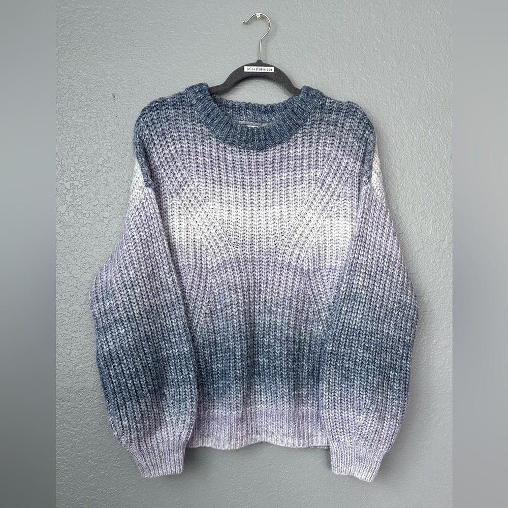 A New Day Purple Ombre Stripe Ribbed Knit Crew Neck Sweater Large